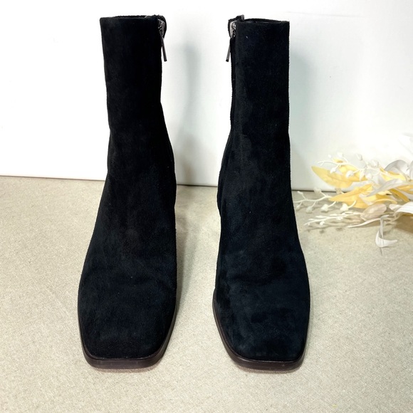 Sam Edelman Osten Black Suede Leather Stacked Heel Mid Calf Boots Shoes 8 - Picture 6 of 15